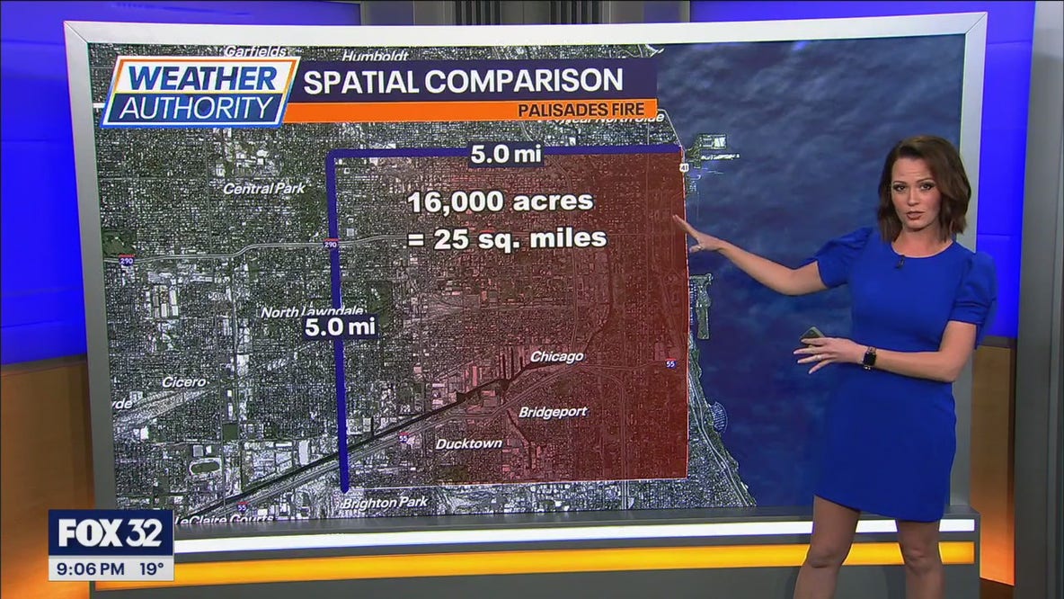 Comparing the size of the Palisades fire to the Great Chicago Fire